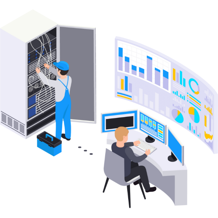 遠隔からデータを監視してデジタル技術を活用して現地の人を支援する図